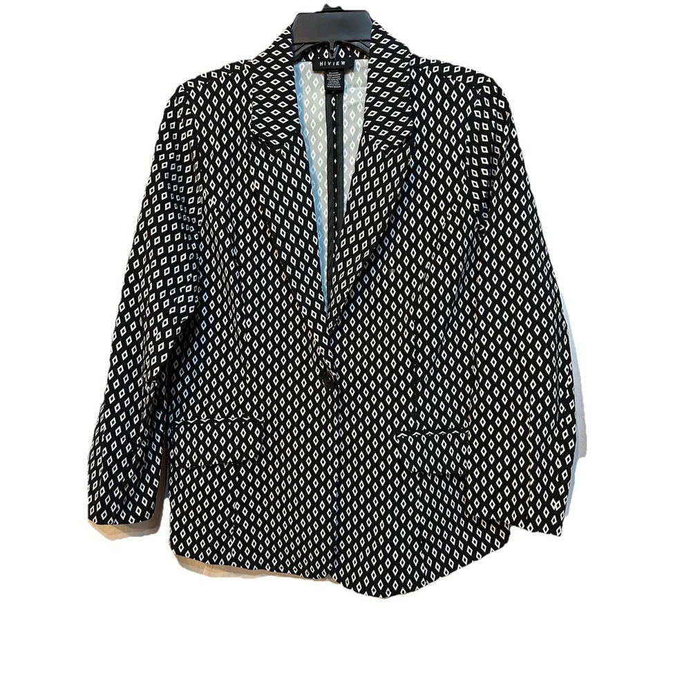 Hiview Blazer Black & White Geometric Stretch Women's Size M EUC